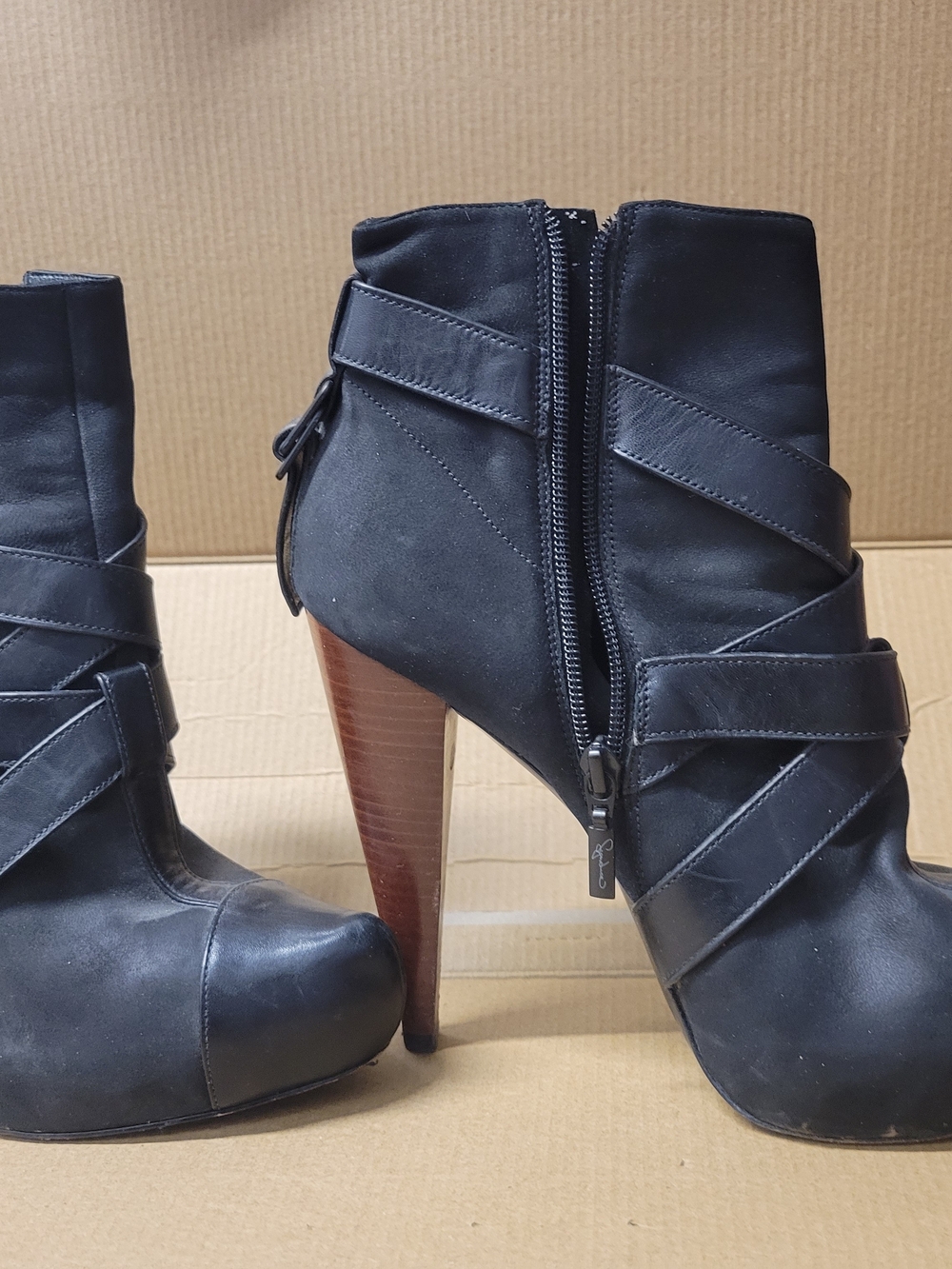 Women’s Black High Heel Ankle Boots - Classic Strappy Design